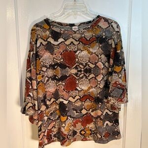 I Joah Med Women's Blouse Snakeskin Brown Colors 1/2 Sleeve Pullover Gent Used